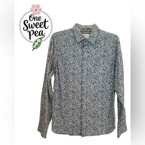 Cactus-man Blue Casual Button Down Shirt with Floral Print